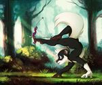  bow bow_(weapon) flexible forest handstand male mammal paradoxagent ranged_weapon scenery skunk solo tree weapon wood 