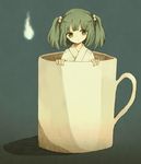  cup green_eyes green_hair hair_bobbles hair_ornament hitodama in_container in_cup kisume short_hair solo touhou twintails 