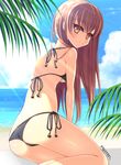  amamiya_marron ass beach bikini brown_eyes brown_hair day from_behind long_hair original solo swimsuit 