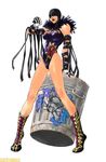  alternate_costume bandages boots breasts claws cleavage cross-laced_footwear feather_boa gloves inomata_mutsumi jaycee_(tekken) julia_chang lace-up_boots large_breasts legs leotard lipstick makeup mask official_art solo tekken tekken_tag_tournament_2 trash_can watermark 