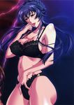  black_bra black_panties black_rainbow blue_hair bra breasts highres large_breasts lingerie long_hair milf navel panties saiminjutsu_2 sakurai_sawa underwear 