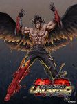  abs belt black_hair boots chain devil_jin feathers gloves horns male_focus muscle official_art pants shirtless solo tekken tekken_tag_tournament_2 torn_clothes torn_pants wings yamashita_shun'ya 