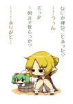  black_eyes blonde_hair blush bucket check_translation green_hair hair_bobbles hair_ornament in_bucket in_container kisume long_sleeves mizuhashi_parsee multiple_girls pointy_ears short_hair short_sleeves sitting tears touhou translation_request twintails wooden_bucket zannen_na_hito 
