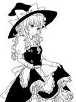  akanasu greyscale hat kirisame_marisa long_hair monochrome simple_background sketch skirt skirt_lift solo touhou white_background witch_hat 