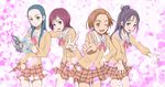  ;d blazer blue_eyes blue_hair brown_eyes brown_hair futari_wa_precure_splash_star hair_bun half_updo hyadain_no_kakakata_kataomoi_-_c hyuuga_saki jacket kiryuu_kaoru kiryuu_michiru long_hair mishou_mai multiple_girls nichijou one_eye_closed open_mouth oprecho9 parody pose precure purple_eyes purple_hair red_eyes red_hair school_uniform short_hair smile v very_short_hair yuunagi_middle_school_uniform 