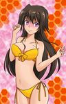  bikini blush brown_hair front-tie_top kyou328 long_hair muvluv muvluv_alternative muvluv_total_eclipse purple_eyes shiny shiny_skin side-tie_bikini skindentation swimsuit takamura_yui 