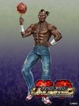 abs basketball bruce_irvin dark_skin dark_skinned_male denim facial_hair goatee hand_on_hip jeans jewelry male_focus mohawk muscle necklace official_art pants shirtless shoes sneakers solo tattoo tekken tekken_tag_tournament_2 torn_clothes torn_jeans torn_pants yamashita_shun'ya 