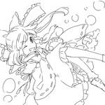  akanasu greyscale hakurei_reimu lineart monochrome one_eye_closed smile solo touhou 