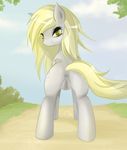  blonde_hair butt cutie_mark derpy_hooves_(mlp) edit equine female feral friendship_is_magic fur grey_fur hair horse looking_at_viewer looking_back mammal my_little_pony nude outside pegasus pony presenting presenting_hindquarters pussy sky solo standing v-invidia wings 