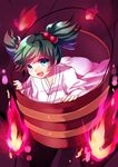  bad_id bad_pixiv_id blue_eyes bucket fire green_hair hair_bobbles hair_ornament highres in_bucket in_container kisume long_sleeves meronpanna_(mikoniito) open_mouth short_hair solo touhou twintails wooden_bucket 