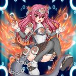  akua1117 armor boots chains duel_monster fire lavalval_chain long_hair personification pink_hair red_eyes tail thighhighs wings yu-gi-oh! yuu-gi-ou_duel_monsters 