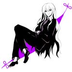 banned_artist formal gap harano long_hair monochrome necktie pant_suit purple_eyes sitting solo spot_color suit touhou yakumo_yukari 