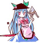  blue_hair hinanawi_tenshi keystone long_hair neru_fia red_eyes rope shide shimenawa smirk solo sword sword_of_hisou touhou weapon 