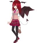  alternate_costume bag head_wings koakuma long_hair pantyhose red_hair school_uniform skirt solo touhou wings yogiri 