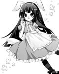  animal_ears bad_id bad_pixiv_id black_hair blush bunny_ears child dress greyscale kagami_kuro kodomo_no_jikan long_hair mato_(chirol) monochrome pantyhose ribbon solo striped 