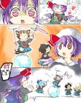  &gt;_&lt; age_regression animal_ears ball bunny_ears cat_ears cat_tail chen cirno closed_eyes comic commentary_request exercise_ball flandre_scarlet frog hat inaba_tewi kindergarten multiple_girls ogawa_maiko plate_spinning remilia_scarlet ribbon short_hair silent_comic slingshot tail touhou wings younger 