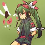  braid costume feathers gen_4_pokemon green_hair hitec moemon personification pokemon pokemon_(creature) solo yanmega 