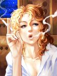  blonde_hair blue_eyes cigarette curly_hair original smoke smoking solo takeshi 