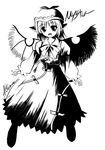  a_kirima greyscale monochrome mystia_lorelei solo touhou wings 