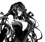  breasts cinderella cleavage dress elbow_gloves gloves greyscale ishida_akira large_breasts long_hair monochrome solo very_long_hair 
