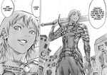  armor claymore claymore_(sword) comic greyscale highres male_focus manly monochrome raki_(claymore) spoilers sword weapon yagi_norihiro 