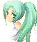  artist_request breasts green_eyes green_hair higurashi_no_naku_koro_ni large_breasts long_hair lowres ponytail smile solo sonozaki_mion 