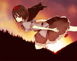  bad_id bad_pixiv_id black_hair black_wings cloud flying hat kurosujuu looking_at_viewer pale_skin red_eyes shameimaru_aya short_hair sky solo sunset touhou wings 