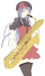  baritone_saxophone hat instrument long_hair original sabamu saxophone solo thighhighs zettai_ryouiki 