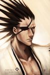  black_hair bleach character_name eyepatch haori japanese_clothes male_focus ninjatic scar scar_across_eye solo taichou_haori zaraki_kenpachi 