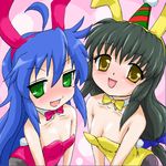  animal_ears bunny_ears bunnysuit clannad company_connection crossover flat_chest hat ibuki_fuuko izumi_konata kurai_(cry) kyoto_animation lucky_star mole mole_under_eye multiple_girls oekaki pantyhose party_hat 