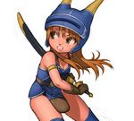  brown_hair daisy_(dq) dragon_quest dragon_quest_yuusha_abel_densetsu gloves helmet long_hair maagori simple_background solo sword thighhighs weapon white_background 