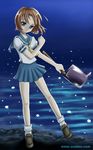  artist_request brown_hair hatchet higurashi_no_naku_koro_ni nose_hatchet ryuuguu_rena school_uniform serafuku short_hair solo weapon 