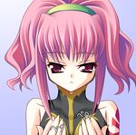  anya_alstreim aoi_ichigo breast_grab code_geass flat_chest grabbing knights_of_the_round_uniform pink_hair red_eyes solo tattoo 