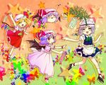  blonde_hair blue_hair colorful flandre_scarlet hat izayoi_sakuya maid multiple_girls remilia_scarlet ribbon sakurano short_hair touhou translated wings yukkuri_shiteitte_ne 