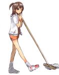  ;o akashi_yuuna bare_legs broom brown_eyes brown_hair cleaning from_side full_body grey_legwear holding holding_broom hood hooded_jacket jacket looking_at_viewer looking_to_the_side mahou_sensei_negima! masaki_(celesta) mop one_eye_closed one_side_up open_clothes open_jacket open_mouth orange_shorts pocket scrunchie shiny shiny_skin shoes short_hair short_sleeves shorts simple_background sneakers socks solo walking white_background white_jacket wrist_scrunchie 