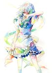  bad_id bad_pixiv_id between_fingers braid hairband izayoi_sakuya knife maid red_eyes ribbon short_hair silver_hair solo touhou traditional_media twin_braids watercolor_(medium) yaka_(pixiv) 