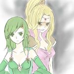  artist_request blonde_hair brown_eyes cape final_fantasy final_fantasy_iv green_eyes green_hair lowres multiple_girls ponytail rosa_farrell rydia 