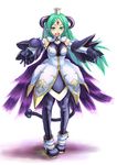 alfine crown cuboon demon_tail detached_sleeves dress elbow_gloves gloves green_eyes green_hair hat horns shinrabanshou solo tail wings 