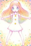  barefoot blonde_hair blue_eyes blush colored_pencil_(medium) dress leica long_hair open_mouth original powara-chan solo star traditional_media 