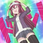  :d ^_^ akaza_akane black_legwear buttons closed_eyes drooling emphasis_lines female_pervert ki_(adotadot) long_hair object_on_head open_mouth panties panties_on_head pervert red_hair smile solo thighhighs underwear very_long_hair yuru_yuri 