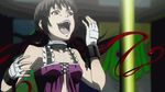  animated animated_gif black_eyes black_hair collar crazy deadman_wonderland laughing long_hair lowres piercing takami_minatsuki tongue_piercing 