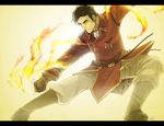  avatar_(series) black_hair fighting_stance fire general_iroh male_focus nazgullow pyrokinesis solo the_legend_of_korra yellow_eyes 