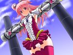  asakura_izumi bdsm bondage bound cameltoe crucifixion fuchi gem jewel mahou_senshi_fairy_maids panties pink_hair purple_eyes restrained ribbon thighhighs underwear 