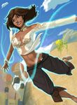  abs aircraft anklet bangle barefoot belt blouse bracelet brown_hair capri_pants choker dark_skin day elika feet floating gold_trim hot_air_balloon jewelry magic midriff navel necklace pants prince_of_persia prince_of_persia_(2008) shirt sky smile thevampiredio torn_clothes torn_shirt 