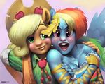  anthro apple applejack_(mlp) blush breasts clothing equine female friendship_is_magic fruit hair hands hat horse human humanized my_little_pony pegasus pony rainbow_dash_(mlp) simonpalmer smile wings 