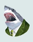  clothing fish great_white_shark male marine plain_background ryanberkley scar shark solo suit teeth white_background 