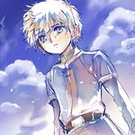  arnoul artoria_pendragon_(all) bad_id bad_pixiv_id blonde_hair fate/zero fate_(series) genderswap genderswap_(ftm) green_eyes male_focus saber sky solo tears younger 