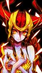  armor bare_shoulders beancurd braid breasts helmet horns large_breasts league_of_legends long_hair shyvana solo yellow_eyes 