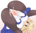  1girl ass blonde_hair blue_eyes blush bodysuit braid breasts clitoris decensored fat_mons gloves high_res highres huge_ass itou_ayachi kyoukai_senjou_no_horizon kyoukaisenjou_no_horizon large_breasts legs long_hair mary_stuart mound_of_venus open_mouth pantyhose photoshop pussy pussy_juice simple_background single_braid solo spread_legs spread_pussy thick_thighs thighs top-down_bottom-up uncensored white_background white_gloves 