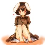  alternate_color animal_ears bare_legs barefoot black_hair bunny_ears carrot carrot_necklace feet full_body furorida heart inaba_tewi jewelry necklace panties pantyshot pantyshot_(sitting) pendant player_2 short_hair simple_background sitting solo touhou underwear white_background white_panties 